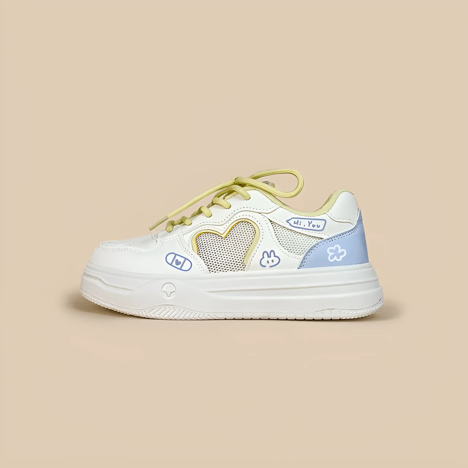 Korean-style summer sneakers with mesh upper and Meow Rabbit Sea Salt Cheese colour