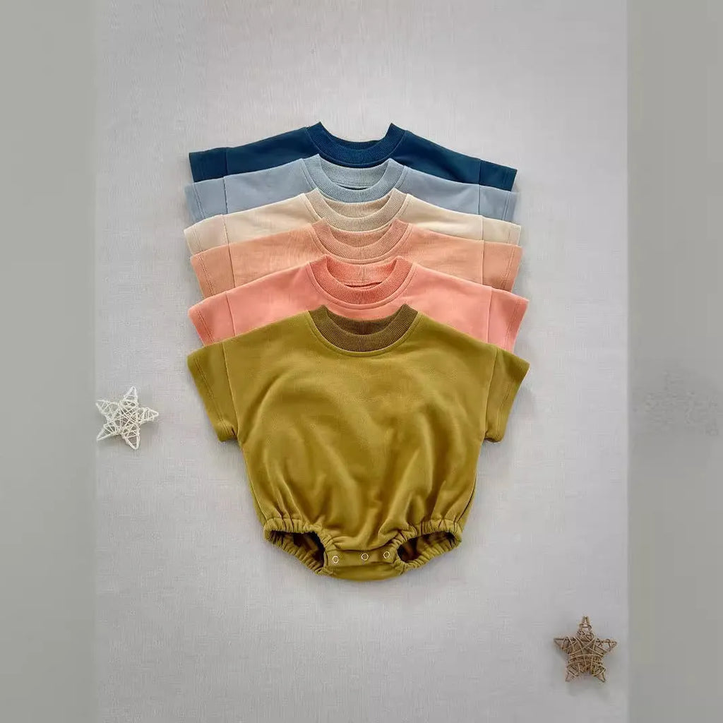 New Korean style cotton infant romper triangle jumpsuit short sleeve hide hooks closure suitable height 59cm to 90cm