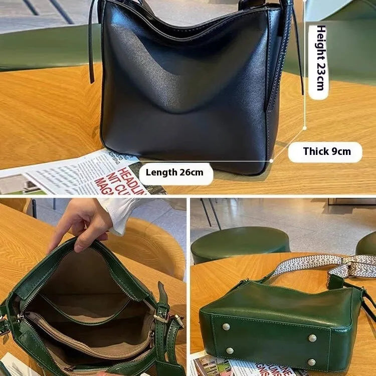 Genuine leather women's shoulder messenger bag in urban simplicity style with multiple internal compartments