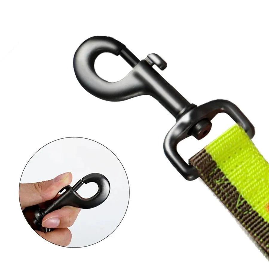 Heavy-duty green elastic dog leash with a metal clip for medium and large breed training.
