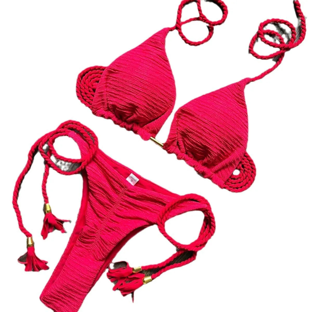 Women's fashion braided rope bikini suit in solid colour with cotton lining and nylon fabric
