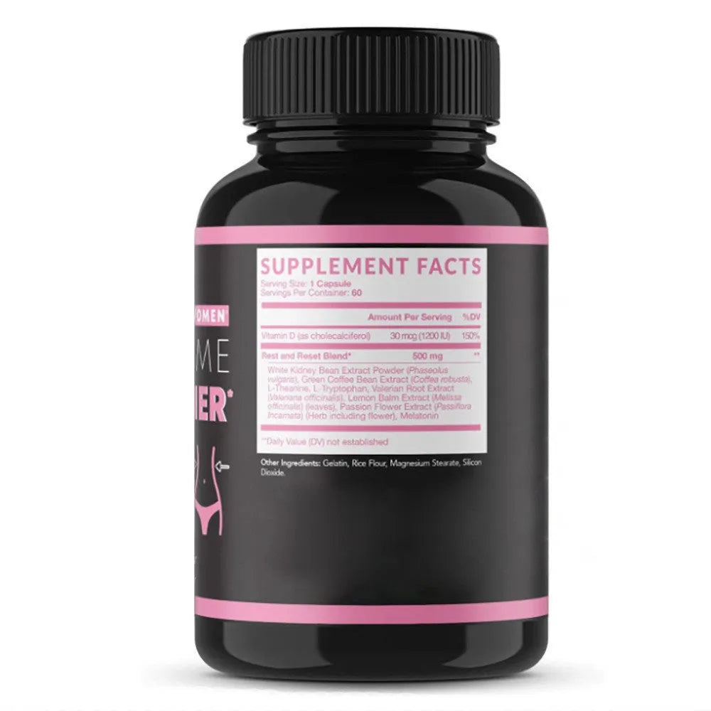 Bottle of L-Carnitine and white kidney bean extract dietary supplement capsules, 60 count
