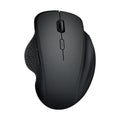 Grey and black wireless laptop mouse with USB charging cable showing compact dimensions