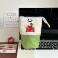 Korean style cartoon collapsible pencil case in Oxford fabric, brown colour