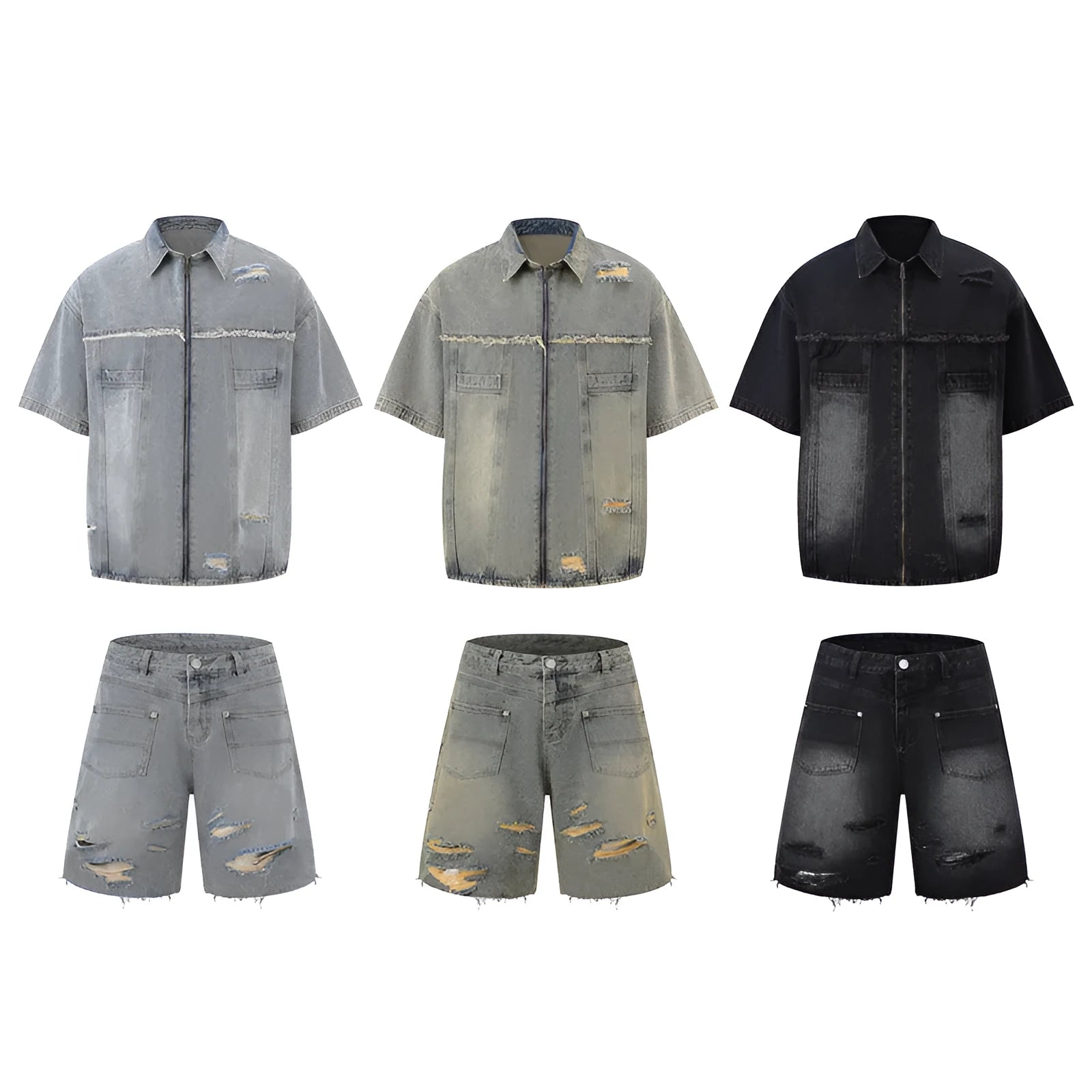 Denim overalls suit with short sleeve top and matching trousers in street style design