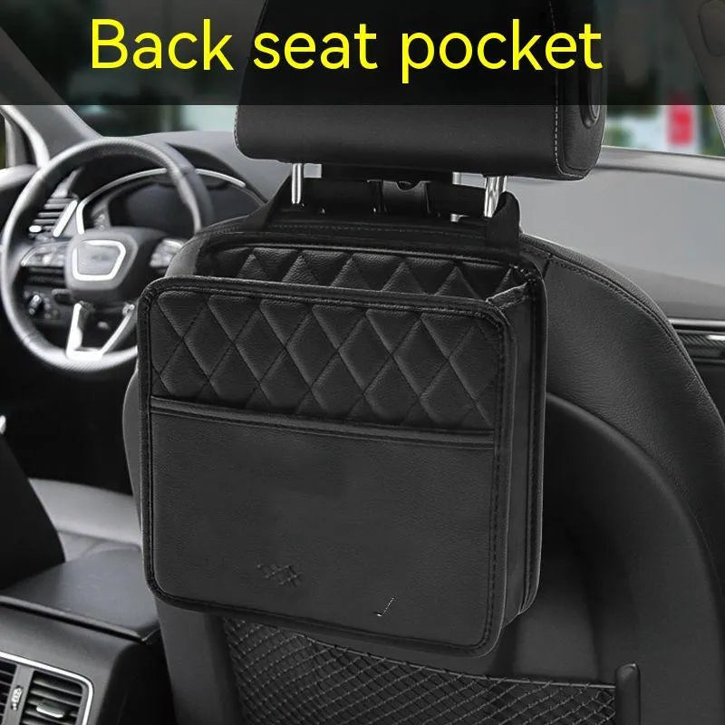 Leather car hanging storage organiser in black pink green white colour options measuring 25x25x8cm