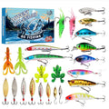 Christmas advent calendar fishing gear set in a box measuring 14 by 9 by 1.5 inches