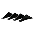 Set of four universal triangle car rear spoilers in ABS plastic, shown in bright black and carbon fibre finishes.