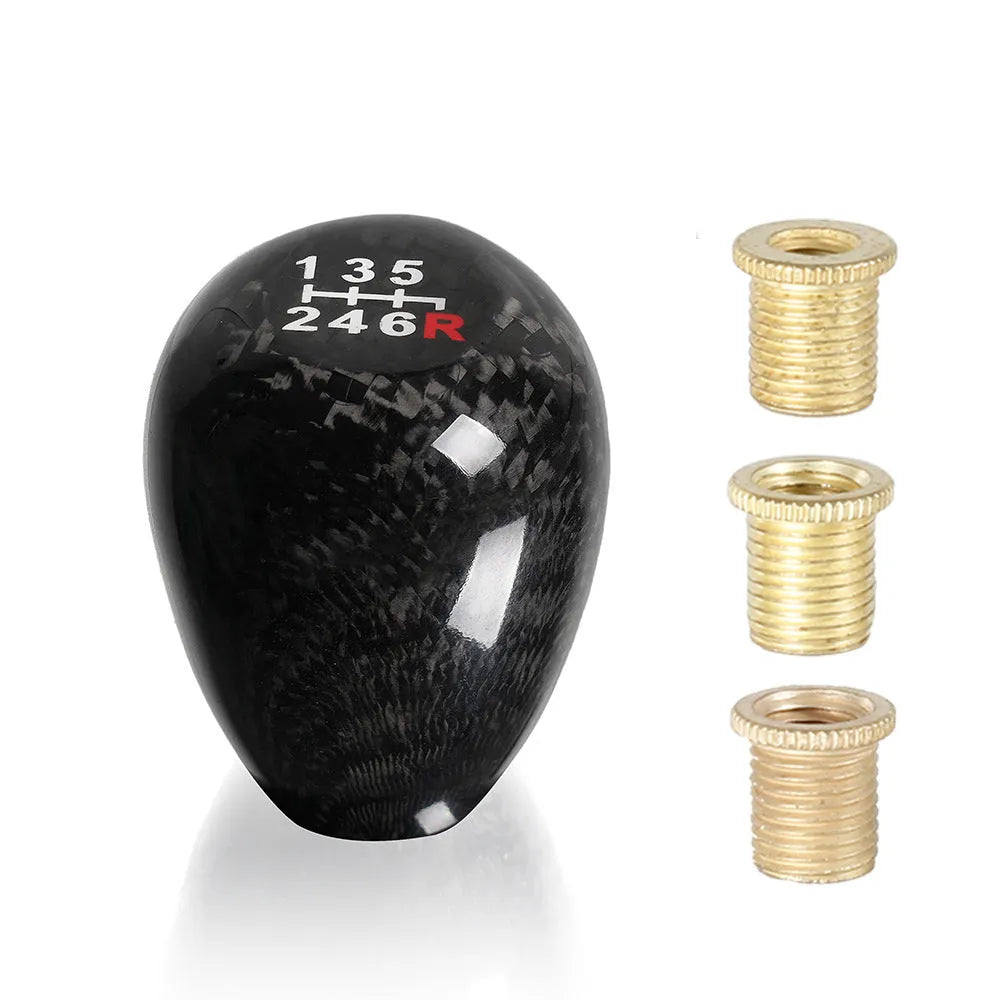 Carbon fibre aluminium alloy gear shift knob on black background for manual transmission cars