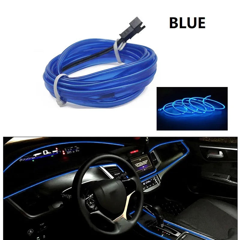 Six-metre long USB-powered LED light cable for car interior ambient lighting in multiple colour options