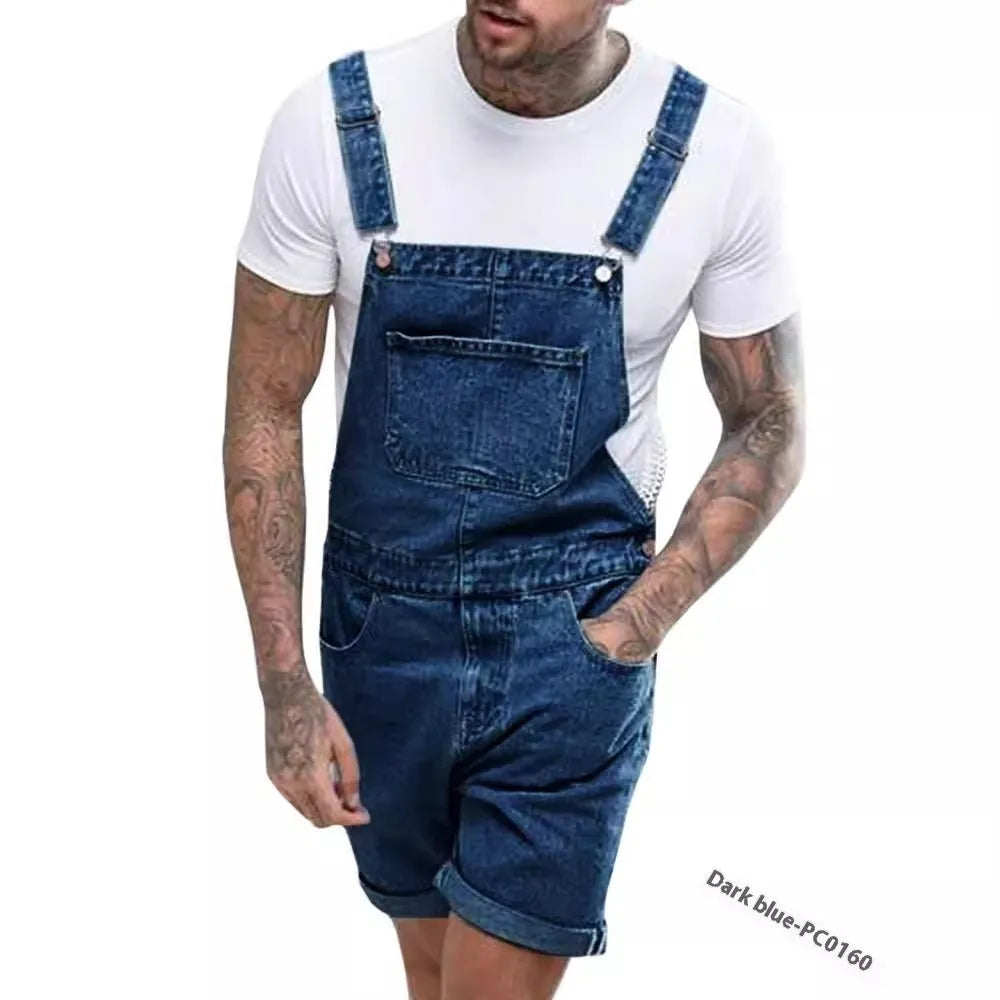 Black denim suspender shorts with mid waist and straight cut design for teenage summer wear