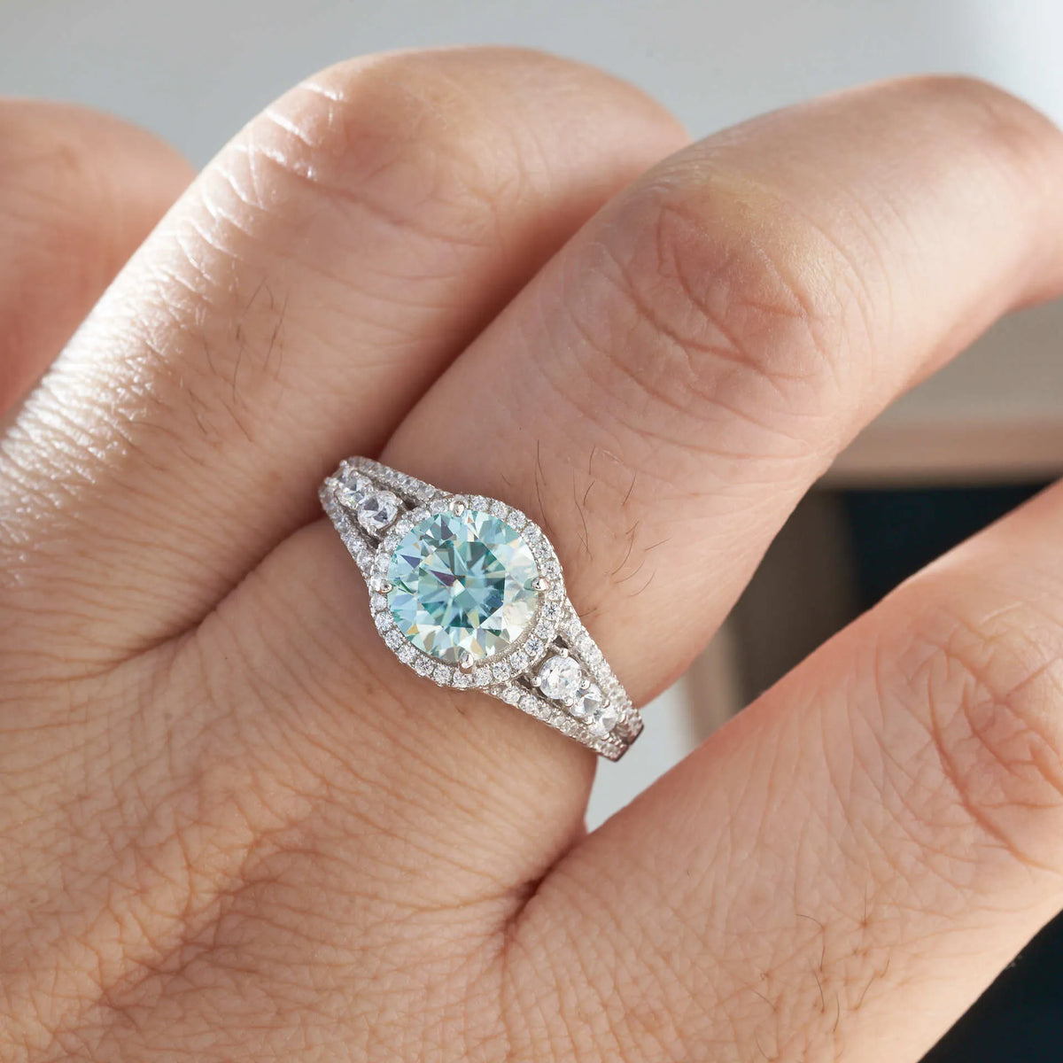 2 carat round cut colour moissanite ring in sterling silver S925 men's ring 6mm