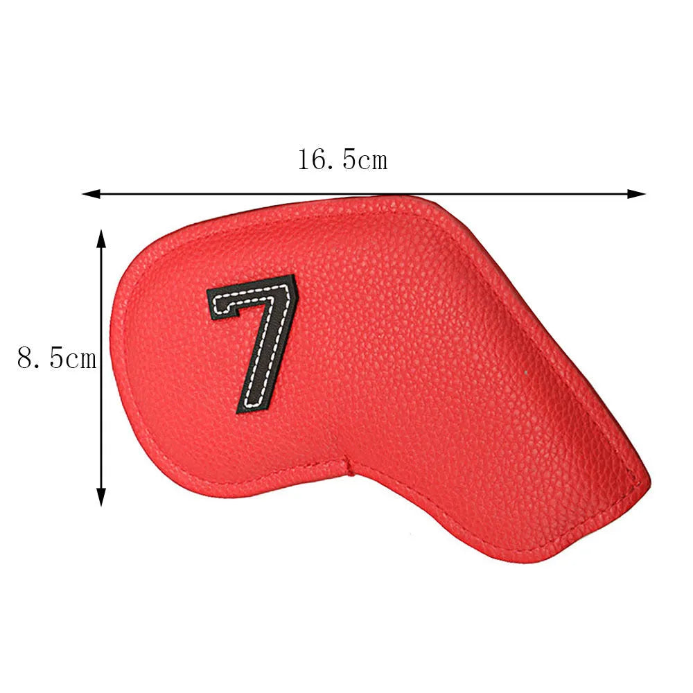 Set of 10 multicolour digitally printed golf club head covers made from PU material.