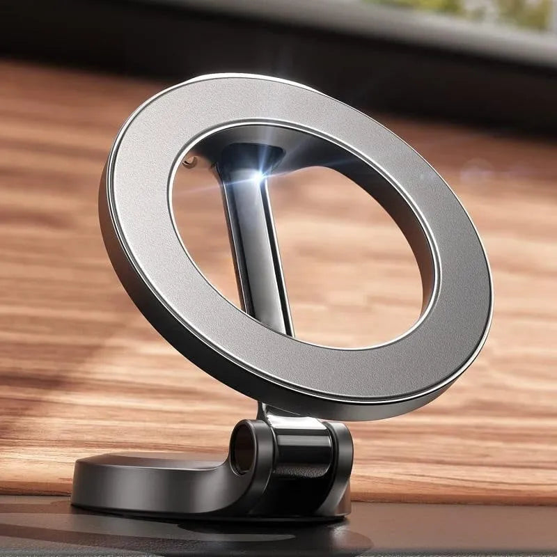 All-metal foldable magnetic car phone mount in Qian colour for dashboard placement