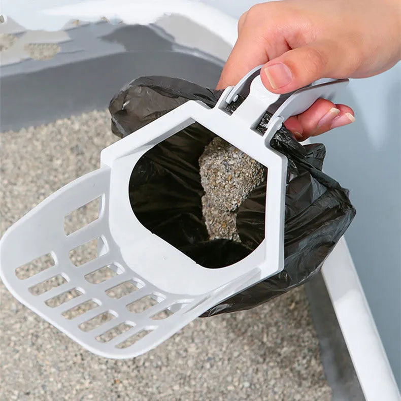 Self-cleaning cat litter scoop in grey, 26x14x11cm PP plastic with slotted head