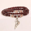 Women's wine red garnet crystal flower bracelet with bohemian ethnic styling