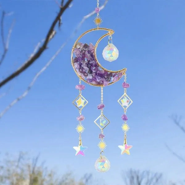 K9 crystal moon pendant for car in blue, green, pink, purple, or white.