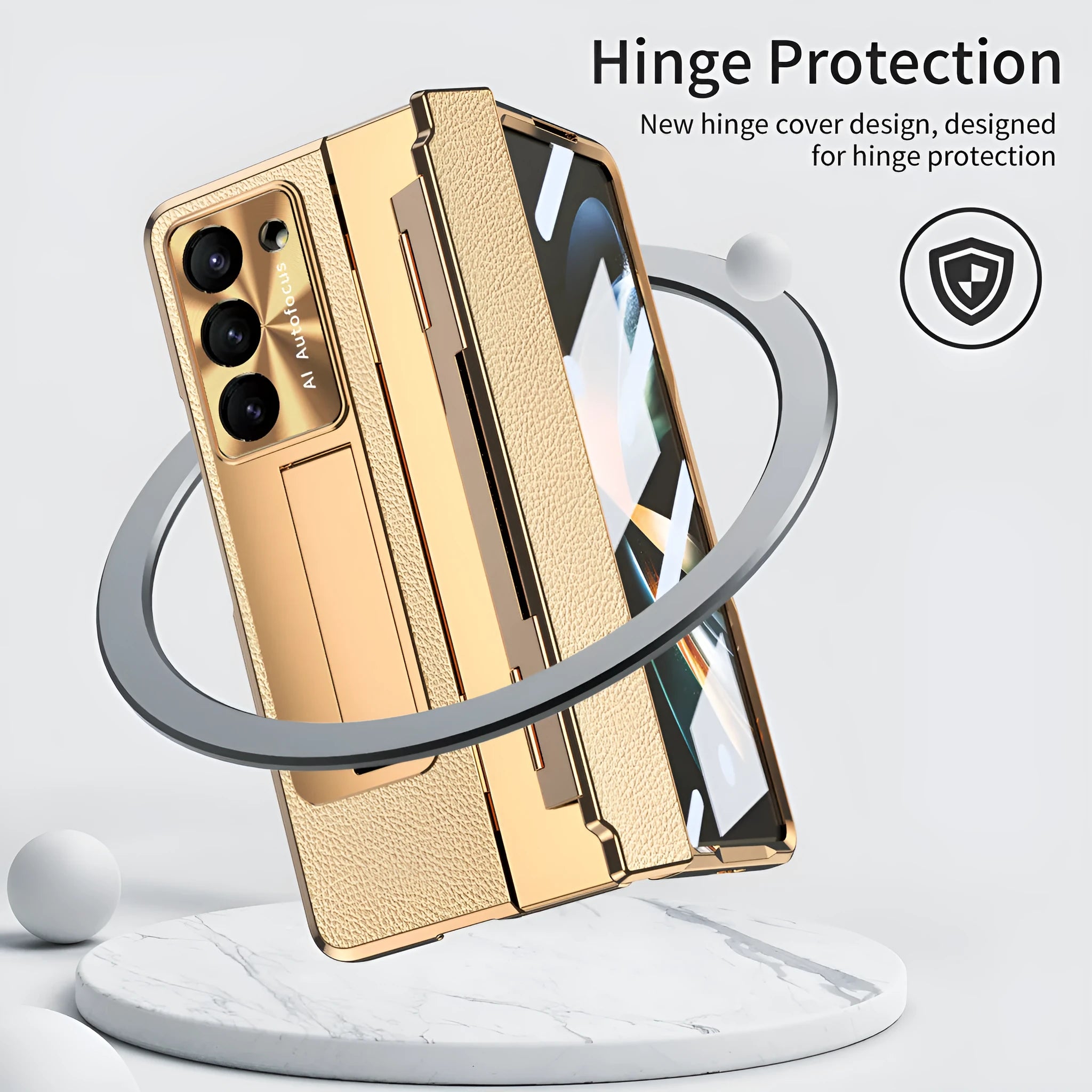 Samsung Fold flat hinge plain leather phone case with electroplating finish for FOLD3 FOLD4 FOLD5