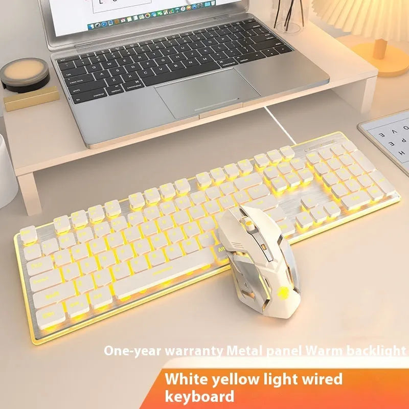 Wired quiet mechanical-feel keyboard with backlight, shown in Metal Black colour with blue illumination