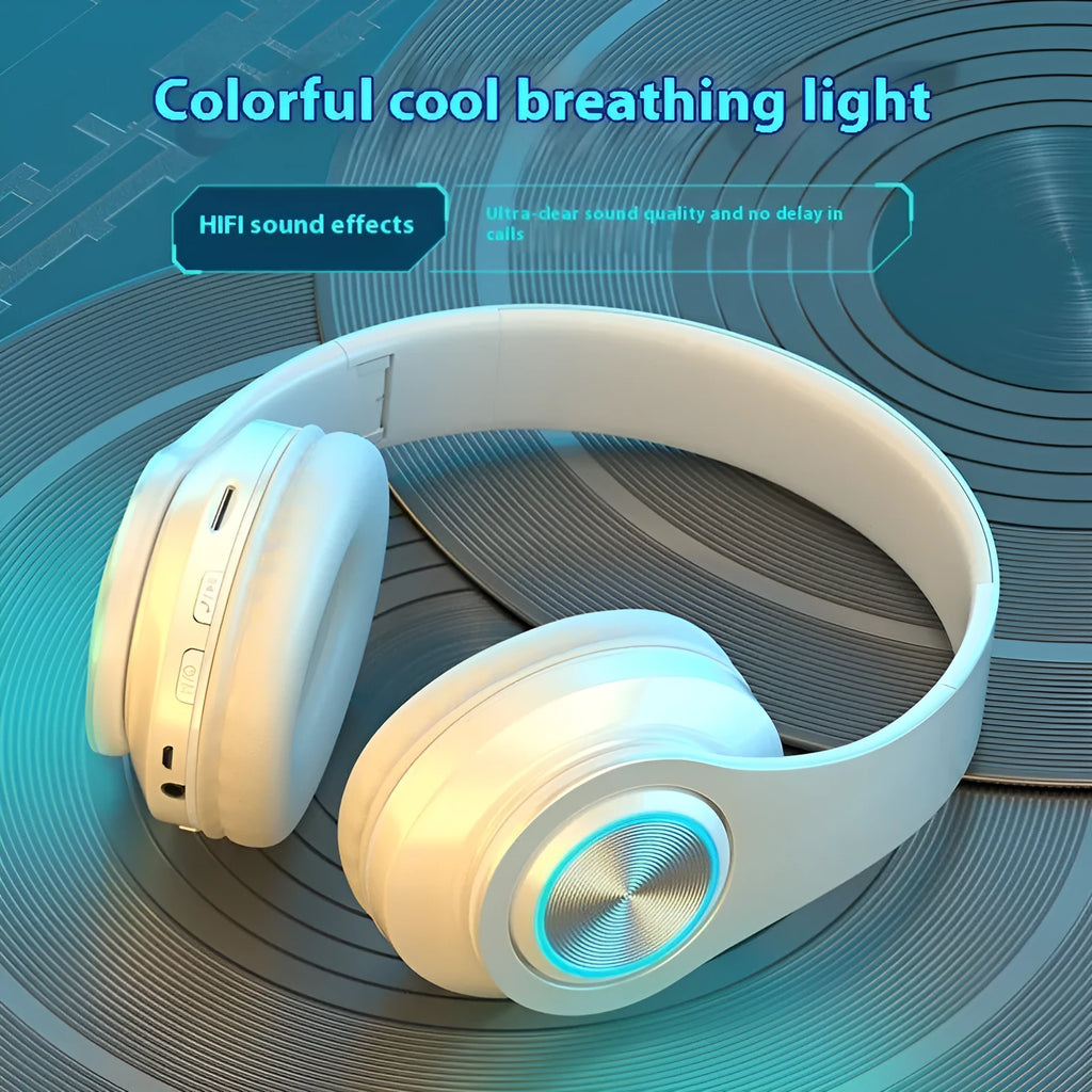 Wireless Bluetooth gaming headset with LED lights in black, red, white, or black and red colour options