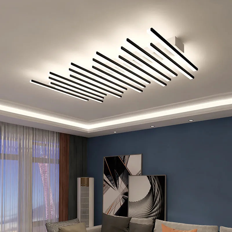 Modern ceramic ceiling light with six wave-style arms in black or gold finish.