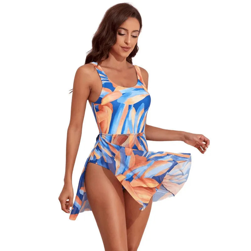 Women's digital print one-piece swimsuit with single shoulder design and slim waist