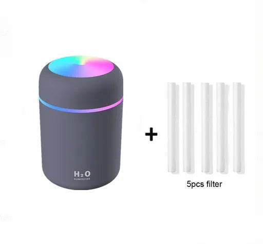 Pink, white or navy blue car humidifier with USB cable and colourful LED lights