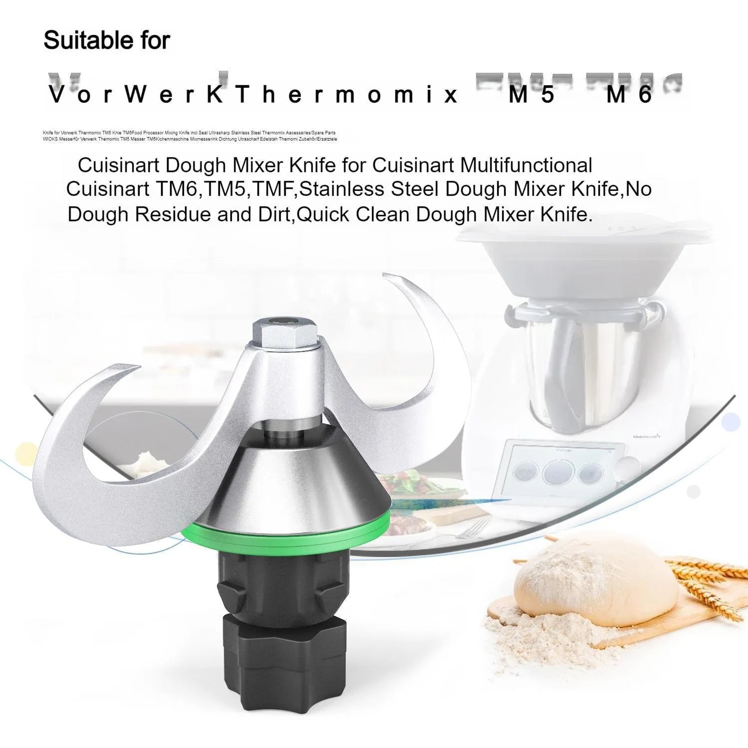 Thermomix TM6 and TM5 ceramic dough knife replacement accessory with stainless steel handle