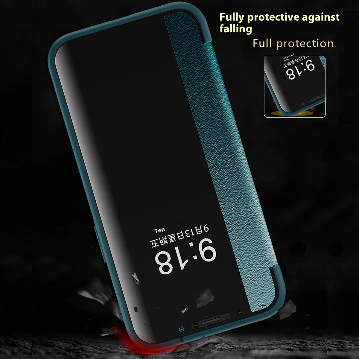 Plain black leather business flip phone case with anti-drop function for iPhone 14 Pro Max