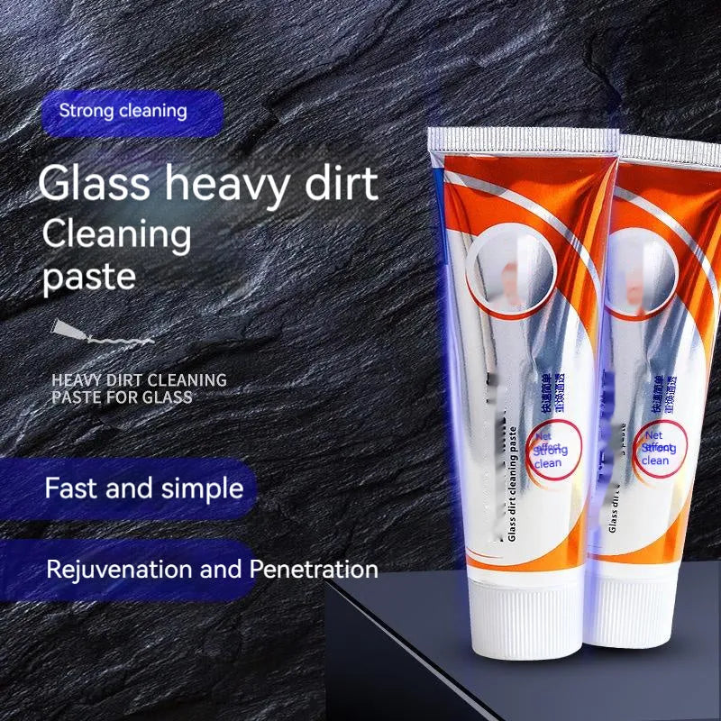 Car windshield cleaning agent tube with white paste for removing oil stains from automotive glass