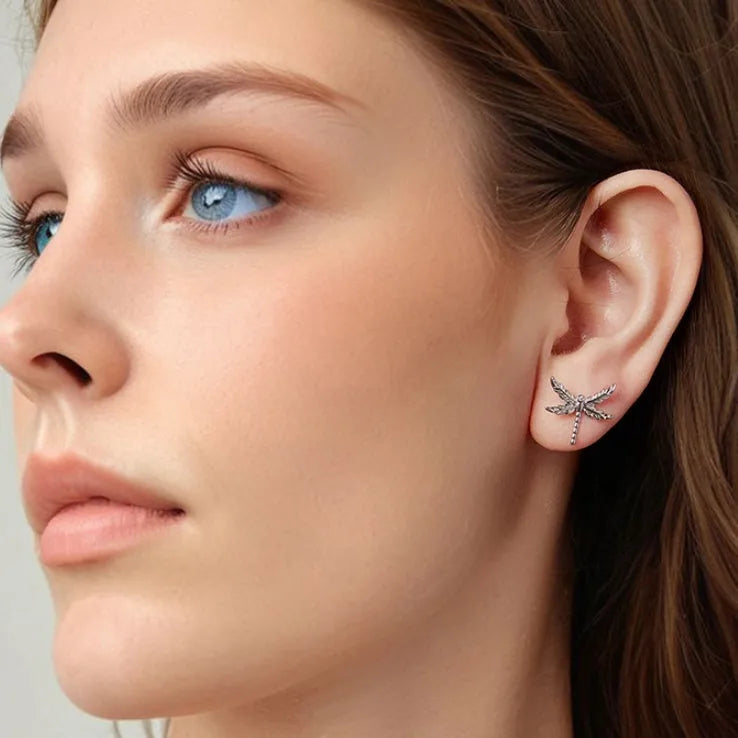Sterling silver wing dragonfly stud earrings for women 925 silver electroplated SCE1909 colour advanced style