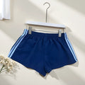 Men's navy blue nylon sport shorts with high-waist elastic waistband
