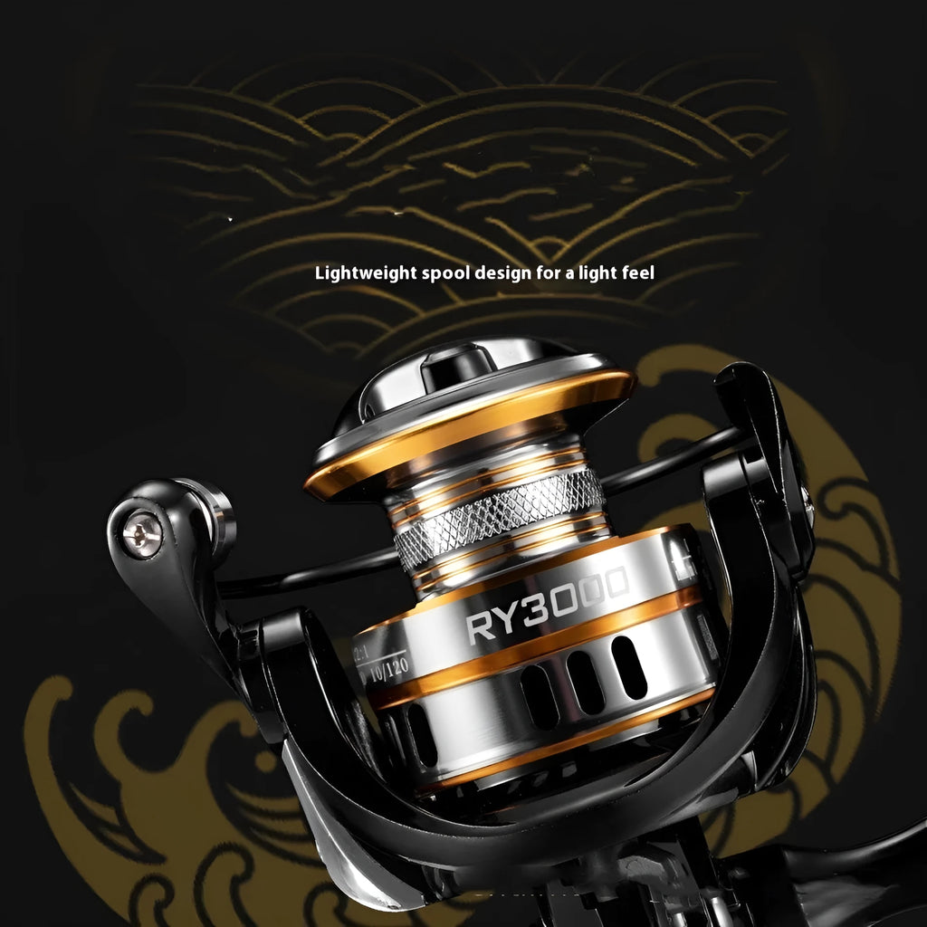 All-metal spinning fishing reel with EVA grip handle and no-gap design