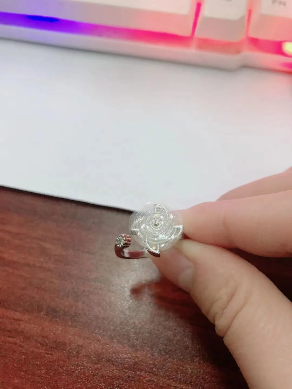 Rotating micro inlaid windmill ring in gold or silver electroplated finish