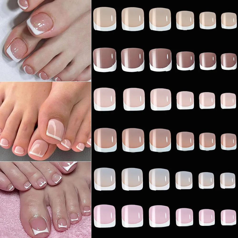 Box of 120 French white edge full square short toe nail tips in assorted nude colours