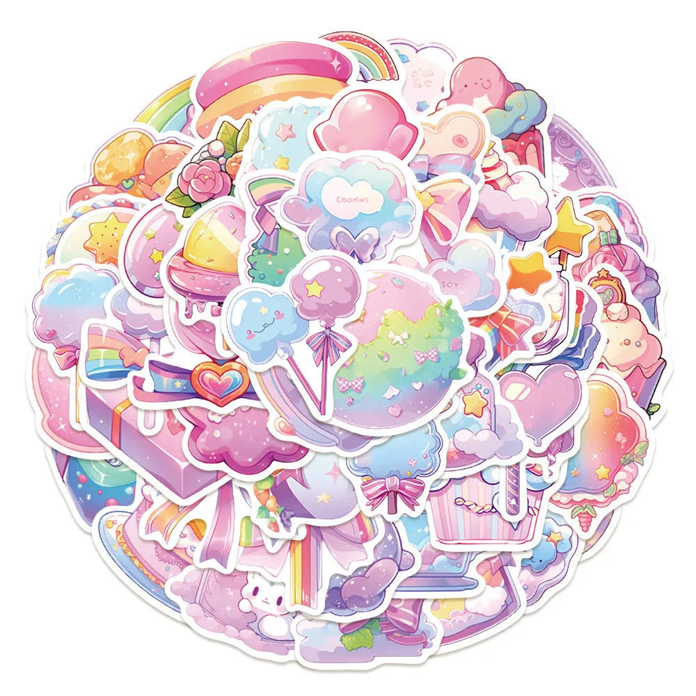 Pack of 50 sheets of fresh candy-themed small object waterproof stickers in cute style for journals.