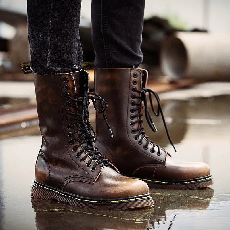Men's black leather cotton casual shoes with lace-up closure, flat heel, and round toe design