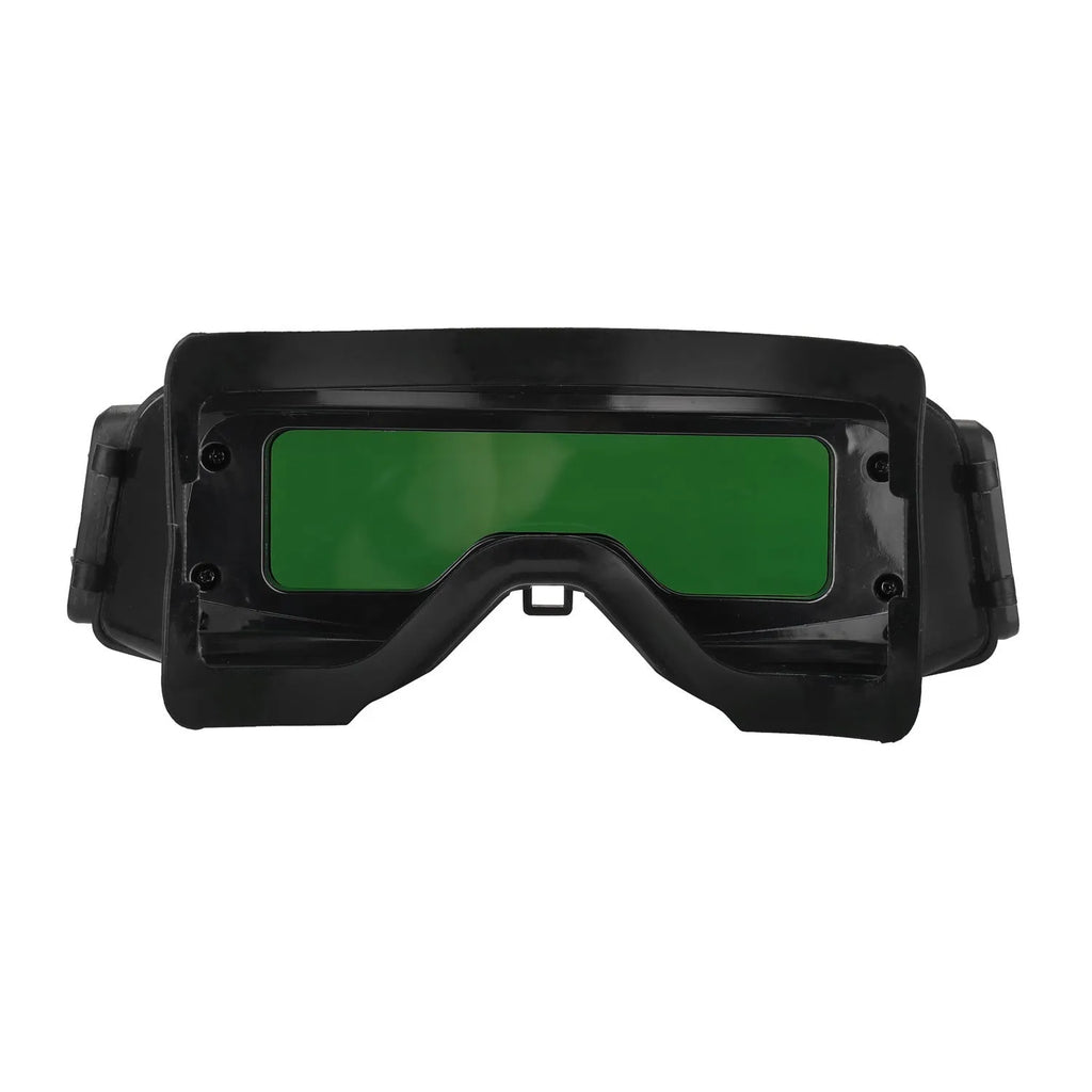 Black automatic welding mask with auto-darkening lens and adjustable sensitivity for electric welding protection.