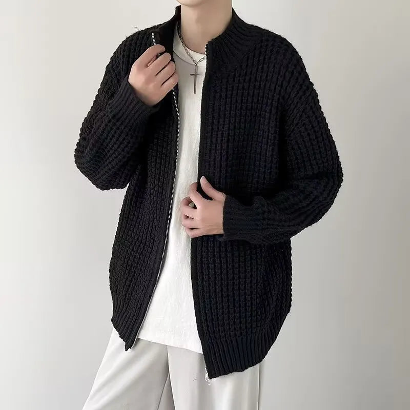 Men's knitwear coat autumn cardigan rabbit hair blend thickened loose fit black white green sizes M 2XL