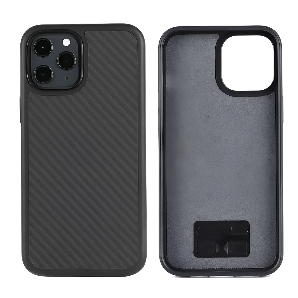 Simple solid-colour wooden phone case for iPhone showing TPU and Kevlar layered construction.