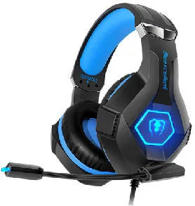 Luminous Gaming Headset with microphone and LED lights in black with blue accents