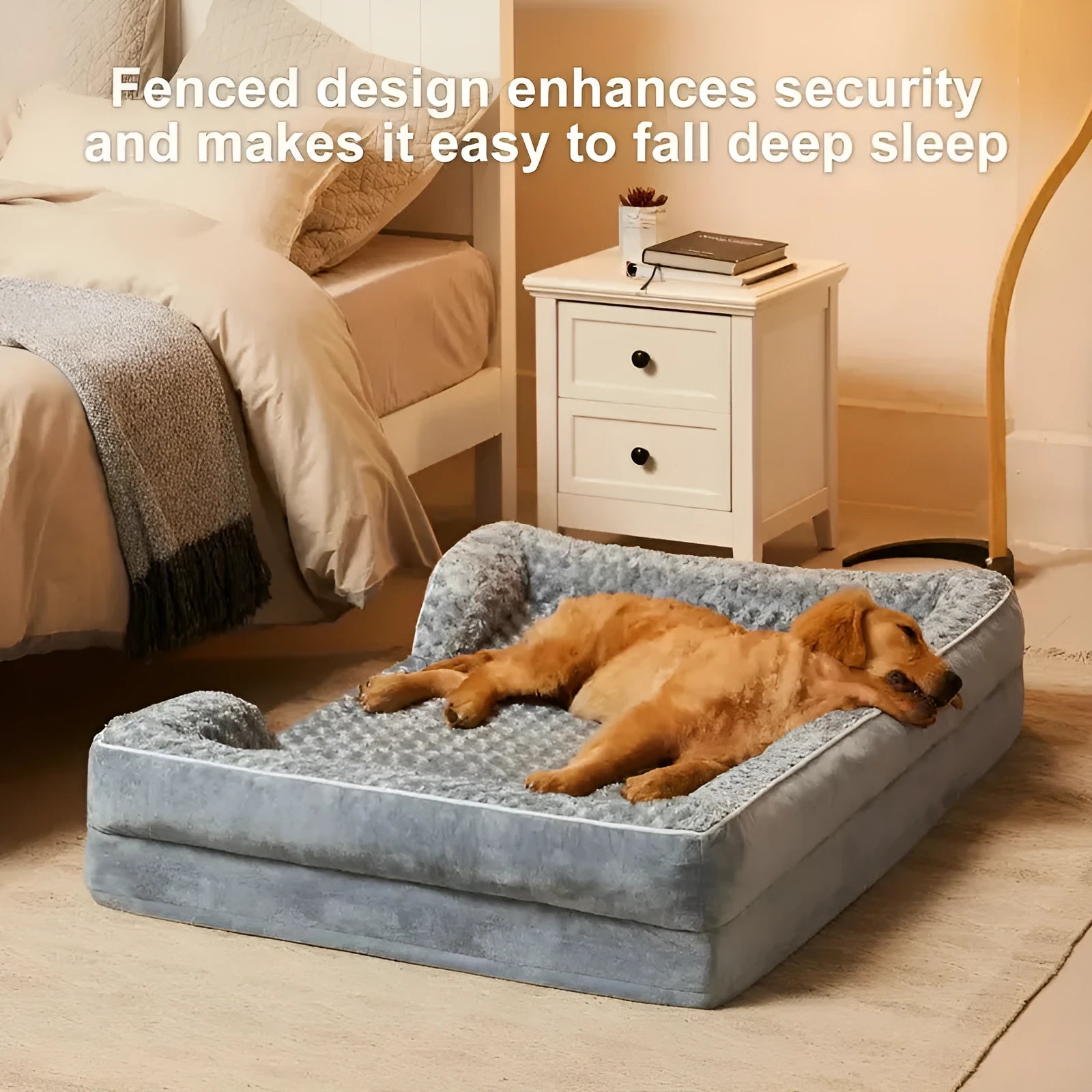 Waterproof dog kennel pad with removable washable cover in light grey, dark grey, and coffee brown colours