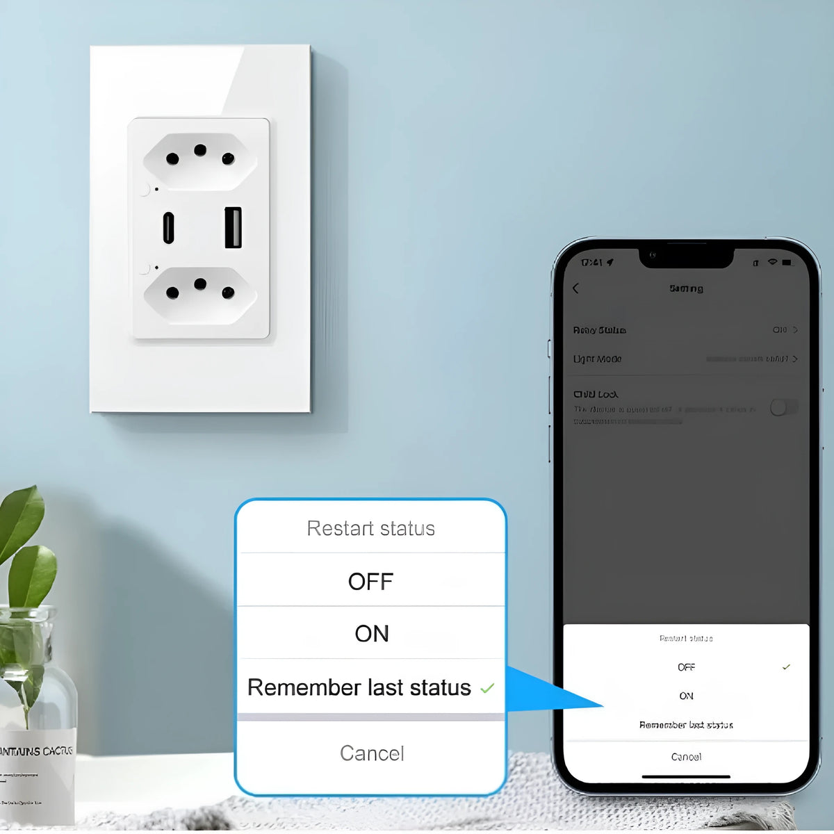 Brazil wall socket with six holes, two USB and one Type-C port, in black, with independent socket control