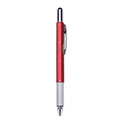 Black 6 in 1 multi-function touch screen stylus ballpoint pen with spirit level and screwdriver tips on white background