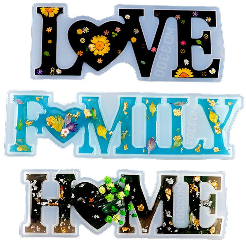 Silicone epoxy letter mould for resin crafting with English letters and multiple themed styles