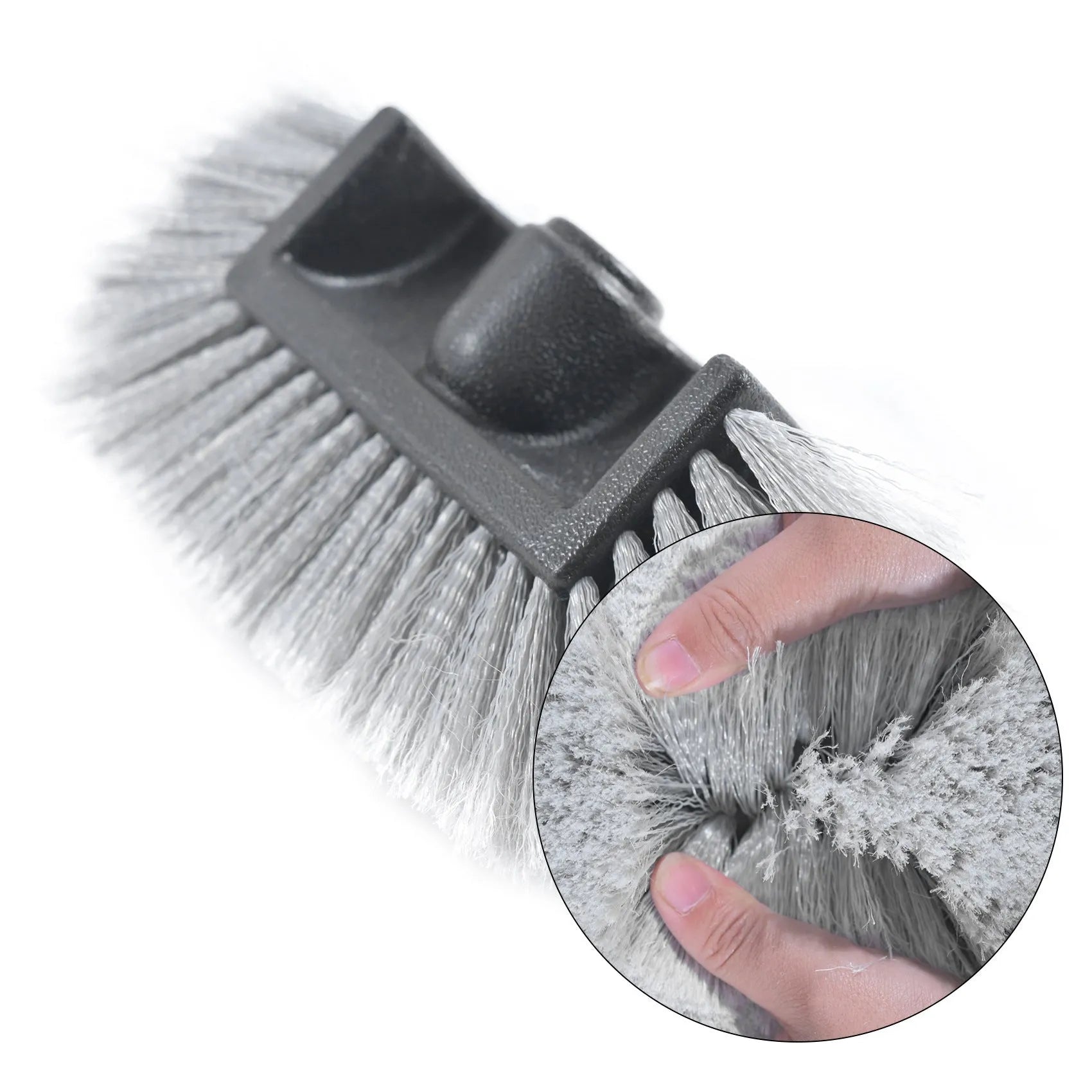 Yellow portable car wash brush with removable flow-through head and four-section adjustable rod