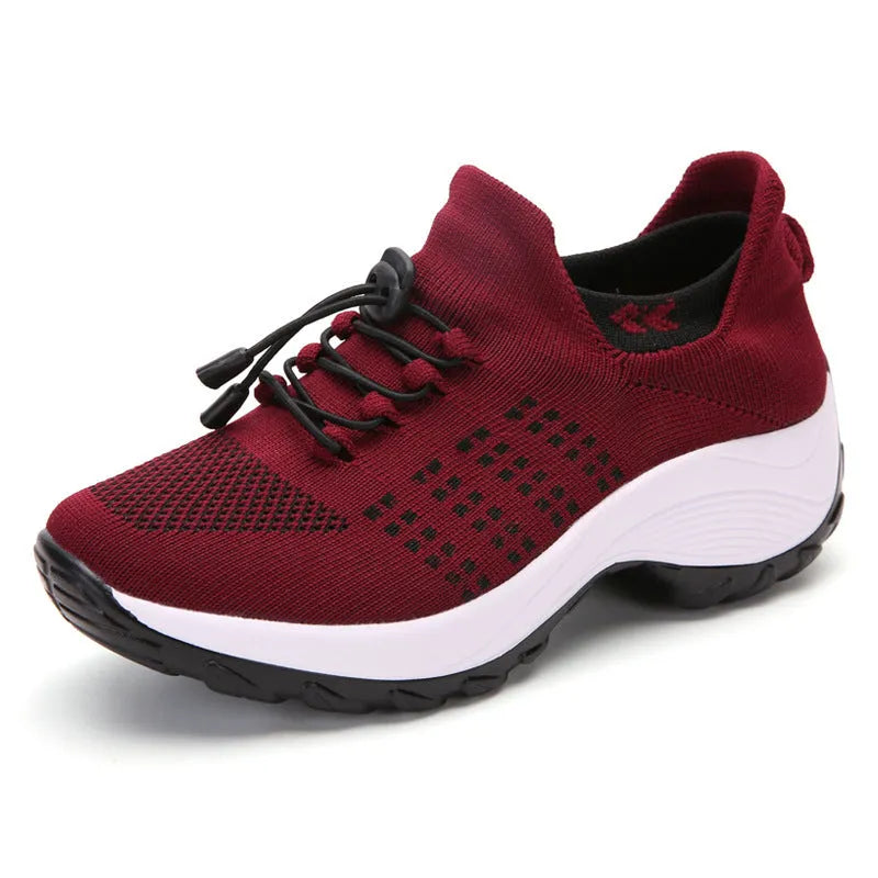 Women's breathable mesh socks running shoes flat round toe cross strap colour block casual