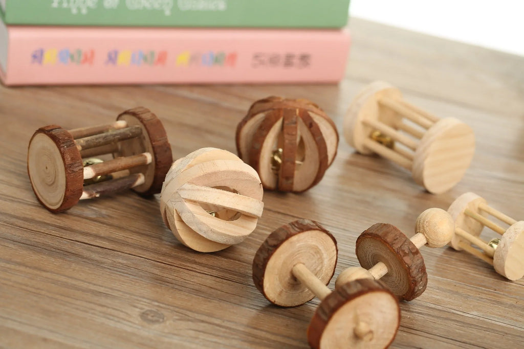 Natural wooden toy set for small pets with natural logs, suitable for hamsters, birds, and rabbits