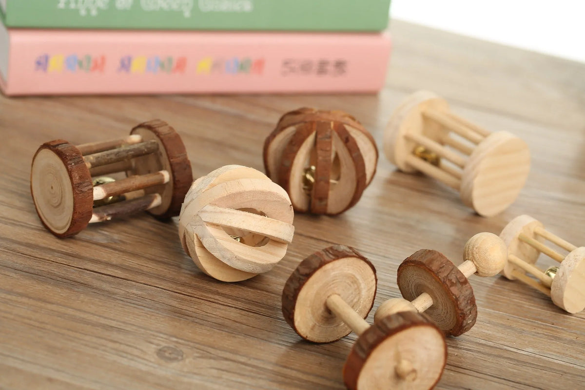 Natural wooden toy set for small pets with natural logs, suitable for hamsters, birds, and rabbits