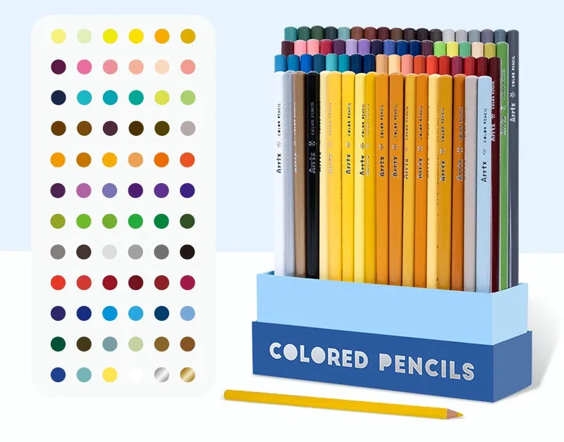 Boxed set of 72 soft core coloured pencils with basswood barrels for art students